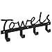 MyGift Wall Mounted Black Metal Towel Rack with 4 Hooks, Hanging Kitchen and Bathroom Storage Towel Hooks with Towels Letter Cut Out Design