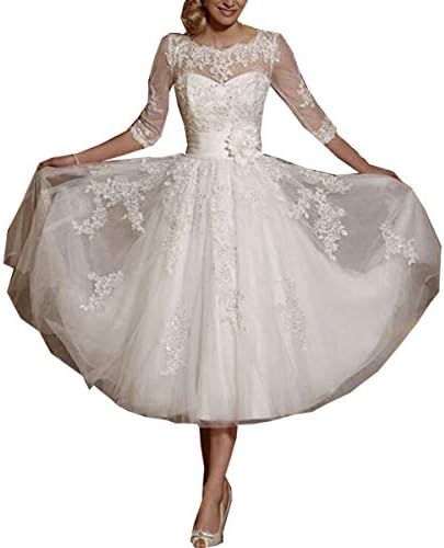 GFDress Women's Short A-line Wedding Dresses Prom Gowns 3/4 Lace Applique Bridal Gowns School Prom Gowns