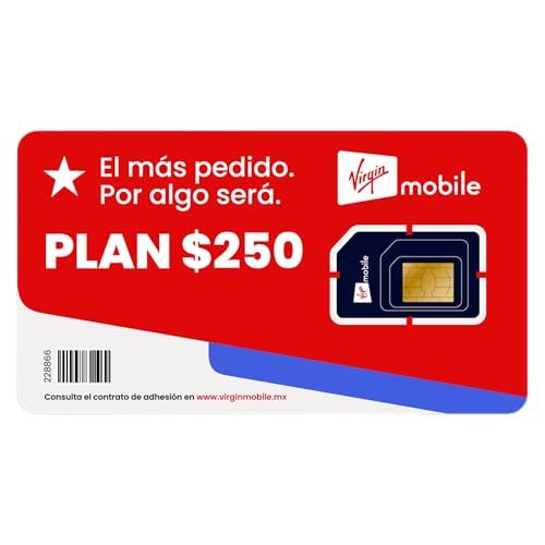 Genérico Chip Virgin Mobile 250 | 17 GB totales + Redes sociales ILIMITADAS (Tarjeta SIM física) | 14 GB Libres (Comparte Internet) | 3 GB Video | Cobertura y Velocidad 5G a Nivel Nacional