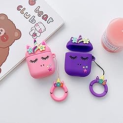 【2 Pack】 3D Pink+Purple Flower Unicorn Case for