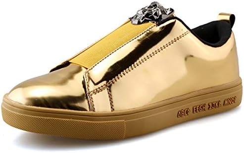 Wangjiaohou Men's Fashion Glossy Sneakers 4 Color All Match Leisure Comfy Casual Shoes (8, Gold)