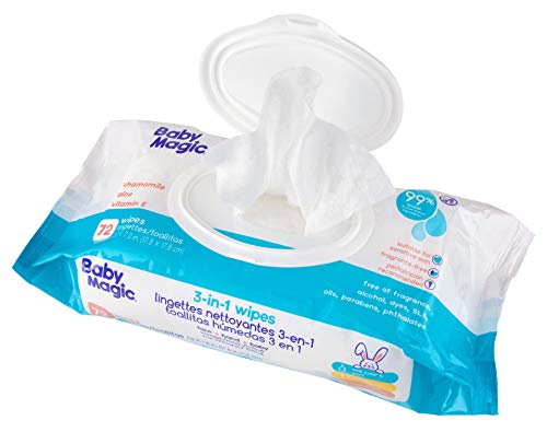 Baby Magic 3-in-1 Baby Wipes, Fragrance Free, 72 Count