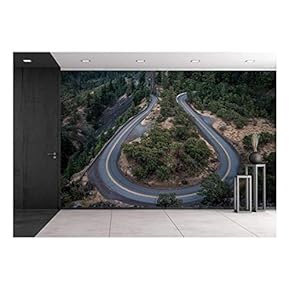 Curves Winding Road High View in Mountains - Removable Wall Mural | Self-Adhesive Large Wallpaper - 66x96 inches