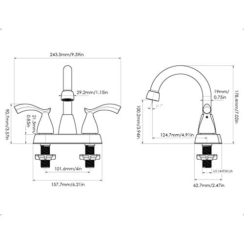 Kitchen Faucet, 2 Handle Brushed Nickel Kitchen Sink Faucet, 4 Inch
