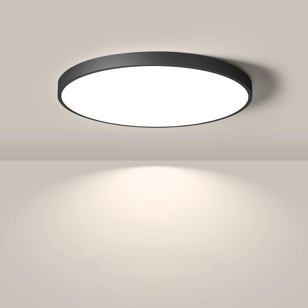 8.9in/23cm 18W LED Flush Mount Ceiling Light, 4000K Natural White Bathroom Light, 1800LM, Black Round Ceiling Lights, 180W Equivalent Ceiling Lamp for Closets, Kitchens, Hallway, Bedrooms, etc.