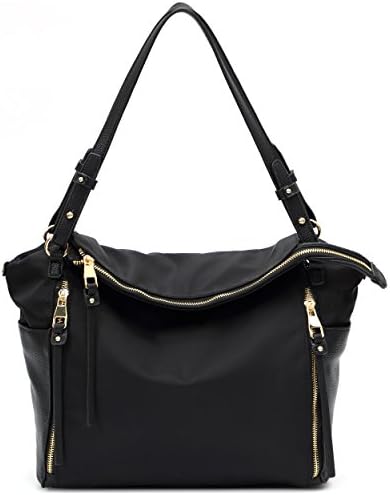 Women Waterproof Nylon Shoulder Handbags Large Capacity Tote Purse Cross Body Bag (Black)