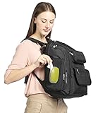iBose Diaper Bag Backpack Baby Newborn Camp Strollers Organizer Womens Mens 6 Registry Gifts Set|Multi Function Adult Big Black Handbags Boys Girls Toddlers Female Male Packs Wallets Strap (Blackflw)
