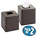 mDesign Modern Square Metal Paper Facial Tissue Box Cover Holder for Bathroom Vanity Countertops, Bedroom Dressers, Night Stands, Desks and Tables - 2 Pack - Matte Brown