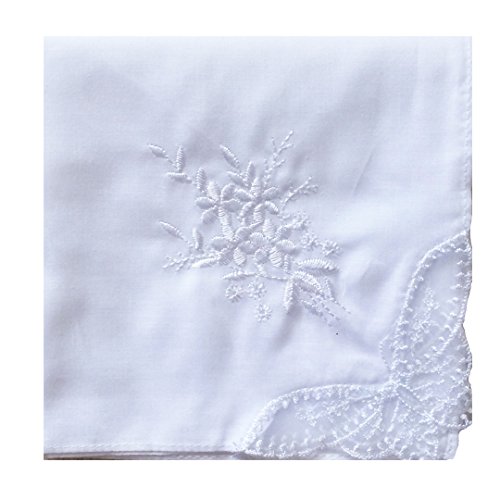 Ladies / Womes White Embroidery Cotton Handkerchiefs Wedding Hankies