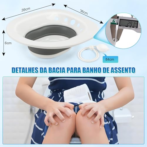 Bacia Bidê Portátil para Banho de Assento, Bacia Feminina Dobrável, Assento no Vaso Sanitário, Banheira para Assento de Vaso Sanitário, Bacia Banho de Assento Adulto