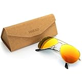 Aviator Sunglasses for Men Women,Flash Mirror Lens UV400 Sunglasses Eyewear with Sun Glasses Case (Orange Red Mixed/Gold Frame, 60)