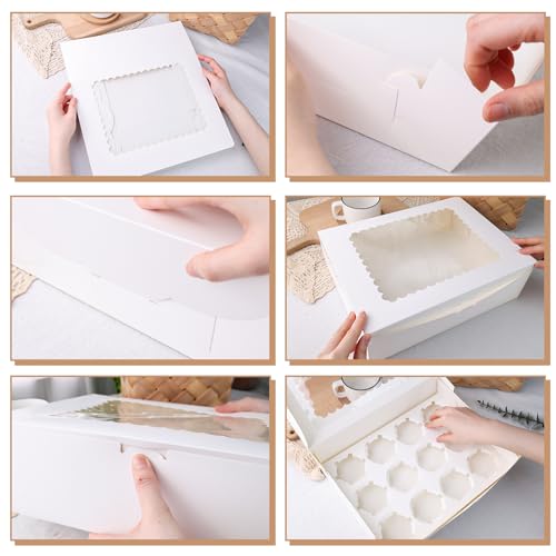 VGOODALL 17PCS Cupcake Container, 12 Count with Window Boxes Holding Pastry Box White Bakery Box for Birthday Holiday Party Supplies