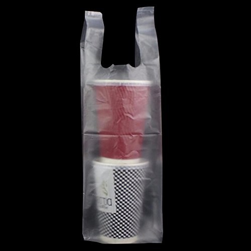4.7x16.5 inch Clear Vest Style Handle Drinking Beverage Take Out Containers for Restaurant Transparent Disposable Food Storage Organization Sets Cup Carrier Bag (100, Glossy) - Thumbnail 6