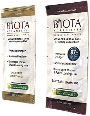 Pack of 10 Biota Botanicals advanced herbal care for thinning-damaged hair shampoo and conditioner packetes