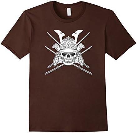 Mens Skull in Japanese Samurai Helmet with Swords T-Shirt 3XL Brown