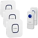 Coolqiya Wireless Doorbell with 2 Remote Button and 3 Plugin Receiver, No Batteries Required for Receiver over 50 Chimes, White
