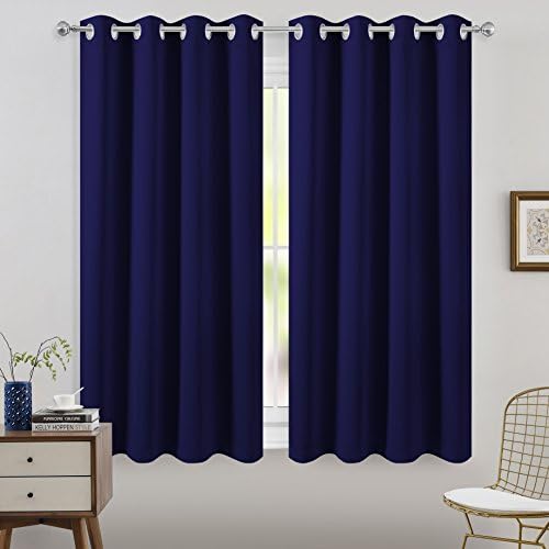 FLOWEROOM Blackout Curtains Thermal Insulated with Grommet Curtains for Bedroom, Navy Blue, 52 x 63 inch, 2 Panel