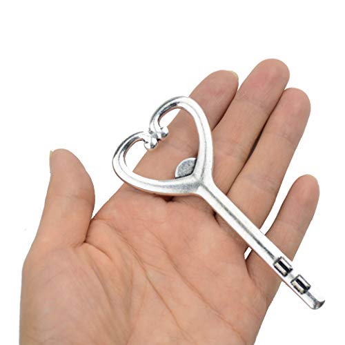 Aokbean 50pcs Multi Function Vintage Skeleton Key Bottle Opener Place Card Holders for Weddings Table Name Cards for Guest Souvenir French Ribbon Silver (Antique Silver) - Thumbnail 3