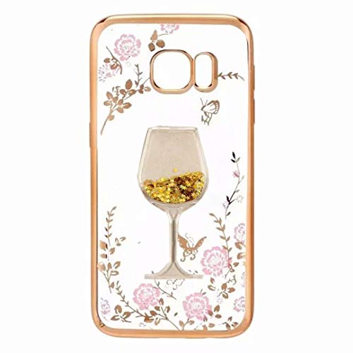 A8+ 2018 Case, Goblet Wineglass [Secret Garden] Butterfly Floral Flower Diamonds Shiny Frame Plating Bumper Soft Flexible TPU Transparent Skin Case for Samsung Galaxy A8 Plus 2018(Goblet Gold)