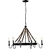 UNITARY Brand Antique Metal Flaxen and Black Hemp Rope Wheel Candle Chandelier with 6 E12 Bulb Sockets 240W Painted Finish