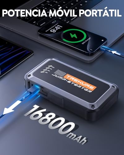 TREKURE Arrancador de Batería de Auto 4500A, Arrancador de Batería Portatil de hasta 9.0L Gasolina y 8.5L Diésel, Puerto USB-C, Luz LED 4 en 1 y Protección Inteligente
