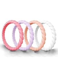Anillos de boda de silicona Chstar para mujer - Anillos de boda de goma de silicona apilables de alta calidad, tamaño 4, 5, 6, 7, 8, 9, anillo de silicona hipoalergénico de grado médico para mujer - Estilo clásico.