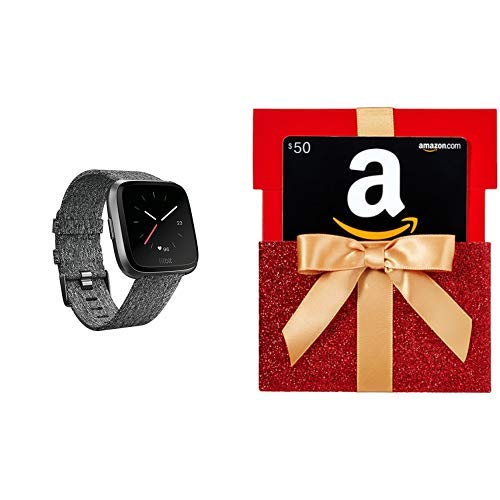 Fitbit Versa Special Edition Smart Watch, Charcoal Woven, One Size (S & L Bands Included) with $50 Gift Card