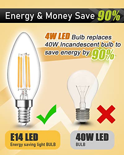 tuare E14 LED Light Bulb, 4W 400 Lumens E14 LED Light Bulb Cool White 6000K, 40W Equivalent SES Small Edison Screw Light Bulbs, CRI 80 Candle Bulb, Non Dimmable - Pack of 6