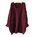 Women's Fashion Oversized Knitted Crewneck Casual Pullovers Sweater, Wine, X-Large