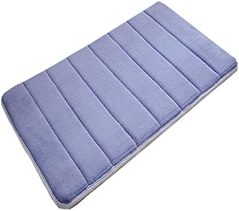 Bnxbb Non Slip Coral Velvet Soft Memory Foam Machine Washable Bath Shower Rug Mat,Stripe，Rectangular, (16 x 24 Inch, Dark Blue)