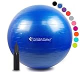 Exercise Ball for Yoga, Balance, Stability from SmarterLife - Fitness, Pilates, Birthing, Therapy, Office Ball Chair, Classroom Flexible Seating - Anti Burst, Non Slip + Workout Guide (Blue, 55cm)