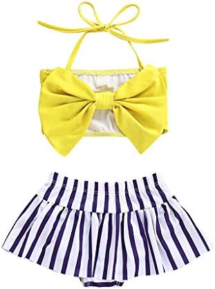 Toddler Kids Girl Baby Swimwear Striped Printed Bow Bikini Swimsuit Beach Set Casual Holiday Colorful Bathing Suit Swimming Costume