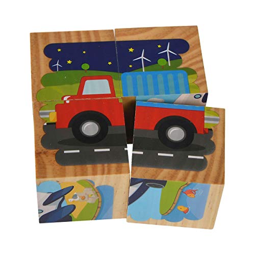 Eichhorn 100005482 - Bilderwürfel, 4 Bausteine mit 6 Fahrzeugmotiven, 4-tlg., 9 x 9 x 4,5 cm, Kiefernholz – Bild 4