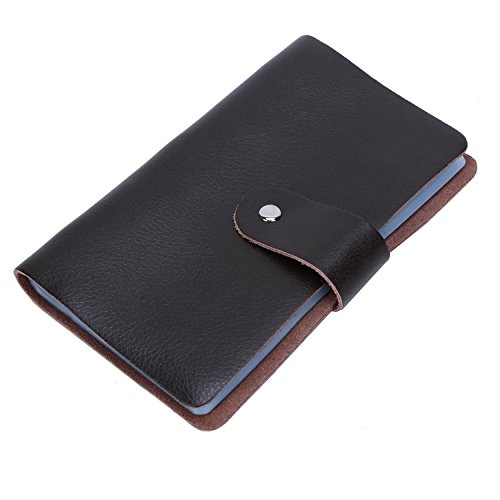 Genuine Leather Credit Card Holder Business ID Card Case Wallet Style 96 Box Name Card Holder Book with Button Black
