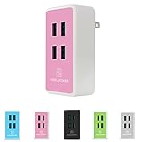 Weelpower 20W 4A 4-Port Fast USB Wall Travel Charger with iSmart Charging Technology for iPhone,iPad,Samsung,Android and Windows Smartphones and Tablets(Pink)