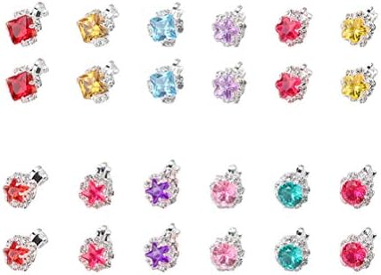 Ear Clip Gem Earrings Princess Crystal Clip on Earrings for Kids Girls 24Pairs/Box (Random Color)