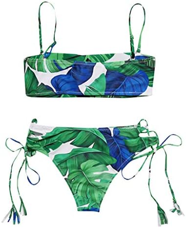 Bikini Set Print Leaves ，Women's Green Leaves Print High Waisted Bikini Set Thong Swimwear