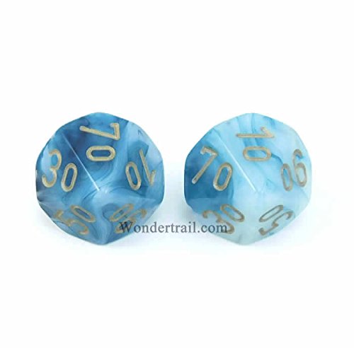 WCXPP1189E2 Teal Phantom Dice with Gold Numbers D10 Tens Aprox 16mm (5/8in) Pack of 2 Dice Chessex