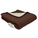 Perfect Fit Serta | Sherpa Reversible Electric Heated Microfleece Throw with 4-Setting Controller (Chocolate)