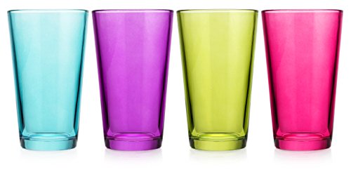Classic Home Carnival Tumblers Glass Set of Four 17 OZ Assorted (4) Color Highballs Drinkware - Thumbnail 6