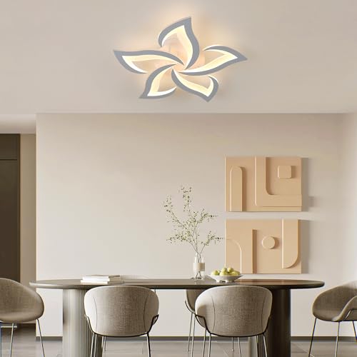 Comely Lampadario LED Soffitto Moderno, 60cm 60W 6750LM Plafoniera LED Soffitto, Fiore Moderna Acrilico Lampada da Soffitto per Camera da Letto, Soggiorno, luce bianca calda 3000K, Bianco