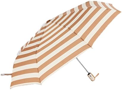 Auto Open and Close triple-folding umbrella navy blue/white stripes canopy compact travel tote collapsible parasol 2 colors
