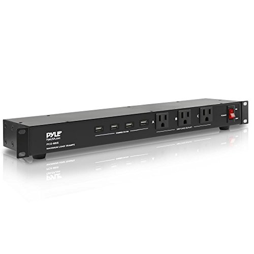 Pyle 19 Outlet 1U 19" Rackmount PDU Power Distribution Supply Center Conditioner Strip Unit Surge Protector 15 Amp Circuit Breaker 4 USB Multi Device Charge Ports 15FT Cord (PCO865)