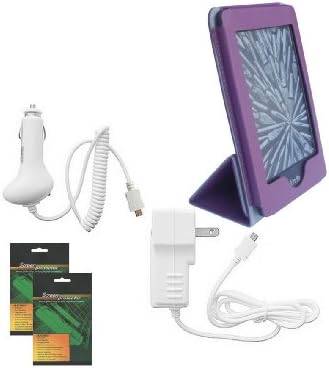 iShoppingdeals - for Amazon Kindle Paperwhite Folio PU Leather Cover Case Purple w/Screen Protector + Car Charger + Wall Home AC Charger