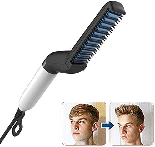 Electric Hair Straightener Brush,Men Quick Beard Straightener Styler Comb,Hair Straightening,Curly Hair Straightening Comb,Side Hair Detangling,Multifunctional Hair Curling Curler (White)