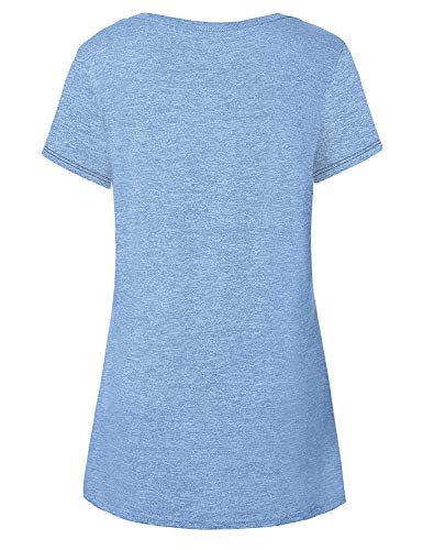 Luranee Activewear Tops for Women, Juniors Yoga Shirts Short Sleeve Exquisite Energetic Pilate Gym Clothes Breathable Athletic Workout Outfits Round Neck Form Fitting Quick Dry Summer Clothing Blue M