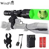 WINDFIRE WF802 Waterproof 350 Lumens 250 Yards Green Cree LED Coyote Hog Fox Predator Varmint Hunting Light Kit with Remote Pressure Switch & Scope/Bike Mount Holder & Spare 18650 Battery and Charger