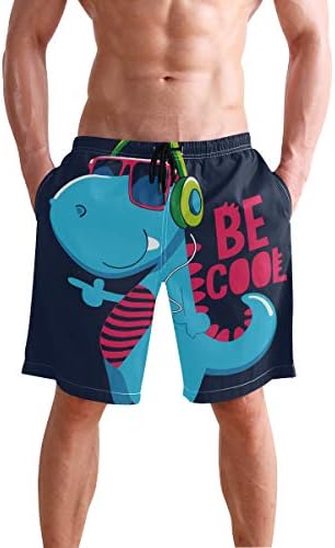 BONIPE Men's Swim Trunks Cartoon Dinosaur Be Cool Quick Dry Board Shorts with Drawstring and Pockets