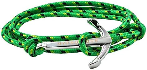Unisex Anchor Sailor Nautical Charm with Nylon Paracord Rope Amulet Cuff Bracelet Jewelry (Green (Sliver-tone))