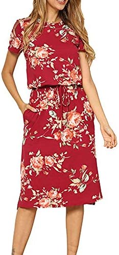 Floral Dresses for Women Short Sleeve A-line Pleated Casual Dresses Swing Tunic T-Shirt Dresses for Women 5 Colour Size 6-16